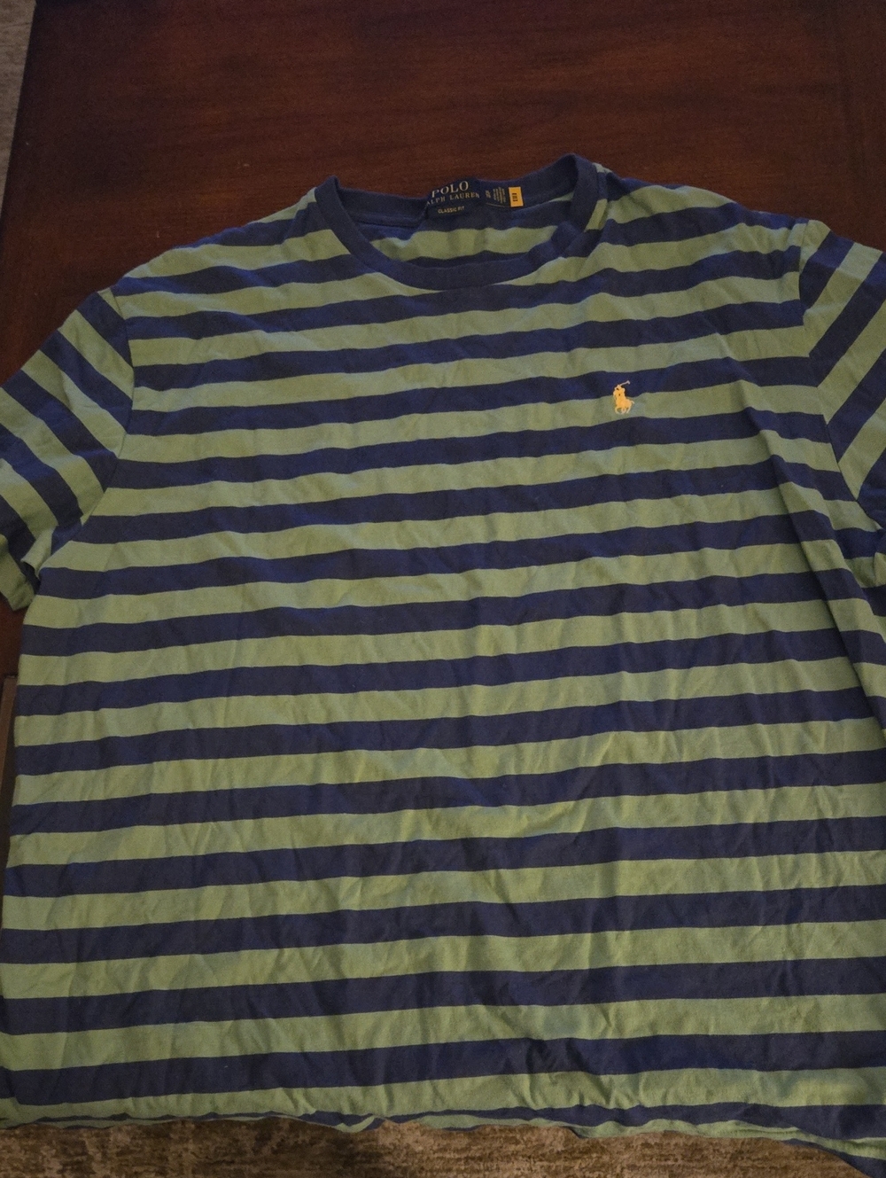 Polo by Ralph Lauren Short-Sleeve Striped Crewneck in Green And Blue. XL.
